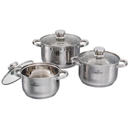 Set oale 6 piese Bohmann, (5.1L, 6.6l, 7.7L), inductie, cu capac sticla, Inox