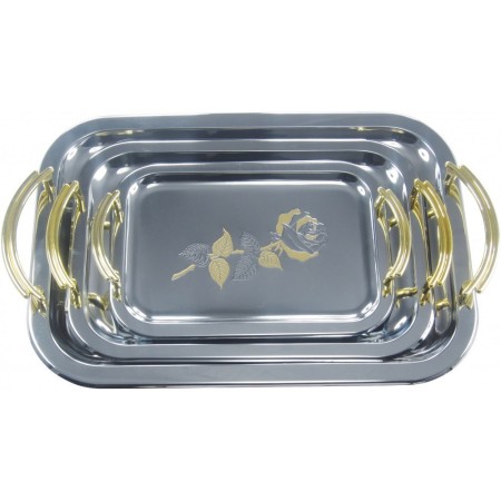 Set tavi Bohmann din inox pentru servire, manere gold, model: trandafir