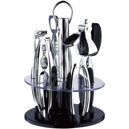 Set ustensile de bucatarie Bohmann, 6 piese, suport rotativ inox+plastic