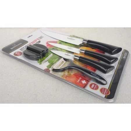 Set 3 cutite din inox cu invelis ceramic, ascutitor si curatator legume, Bohmann