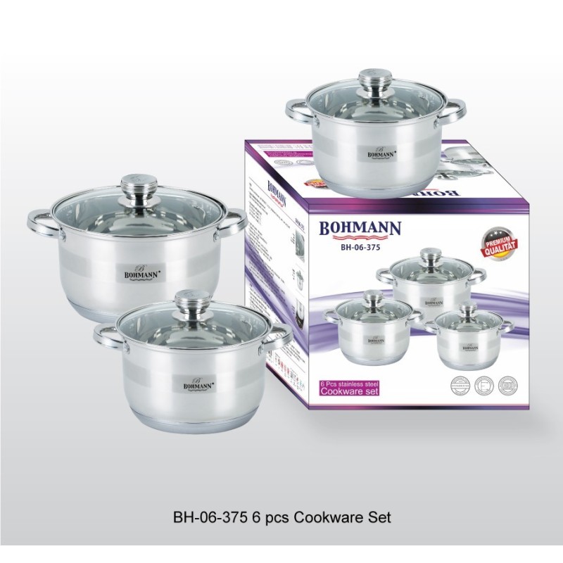 Set oale 6 piese Bohmann, (5.1L, 6.6l, 7.7L), inductie, cu capac sticla, Inox