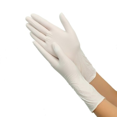 Manusi din latex 100% PREMIUM, albe pudrate, nesterile, de unica folosinta 100buc/cutie, L