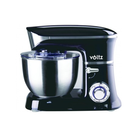 Mixer planetar Voltz, 1900W, 6.5 litri, Cupa inox, 6 trepte de viteza, Accesorii, Negru