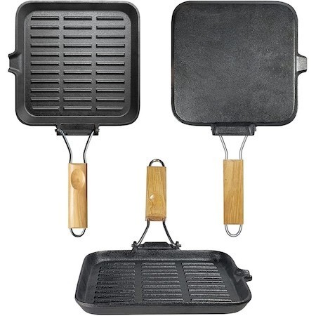 Tigaie grill din fonta 24cm, fara capac, maner pliabil, Rosberg