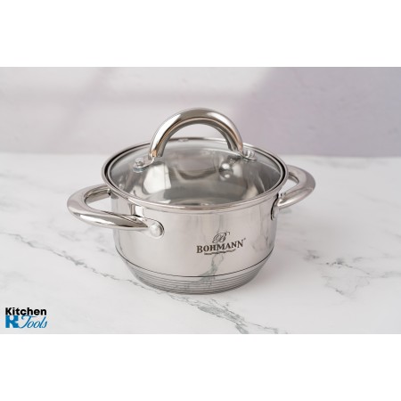 Cratita din inox 1000ml, 14x10cm Bohmann, capac din sticla, 5mm grosime, toate sursele de caldura,