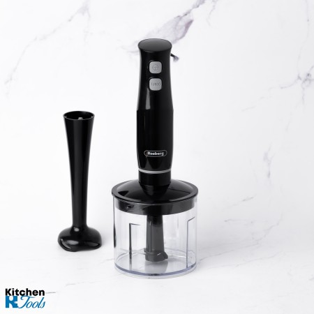 Blender si tocator 2in1, 400W, Tocator - 500 ml, Lama din otel inoxidabil, Rosberg, Negru