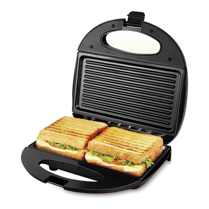 Sandwich-Maker, 750W, 2 felii, Antiaderent, Otel inoxidabil / Negru, Rosberg