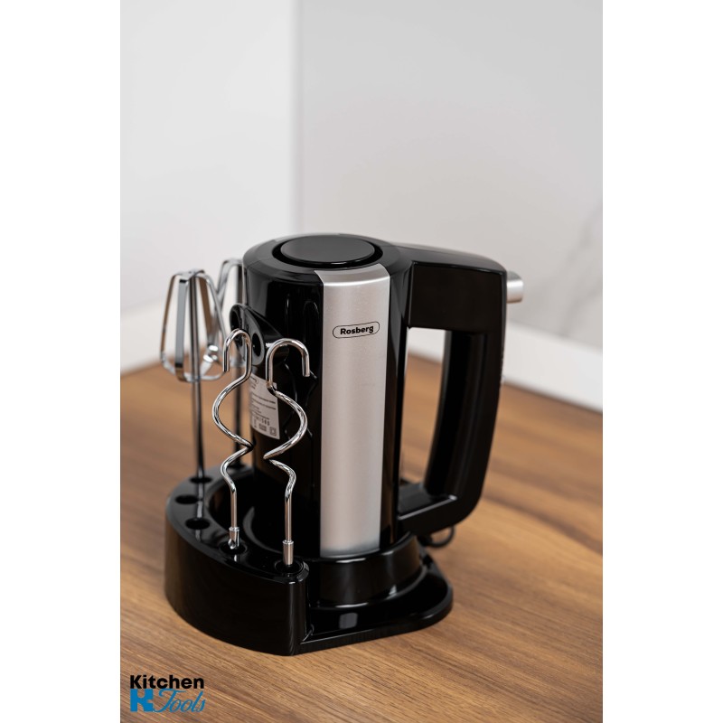 Mixer Manual Rosberg, 300W, cu suport pentru mixer și accesorii, Negru/Argintiu