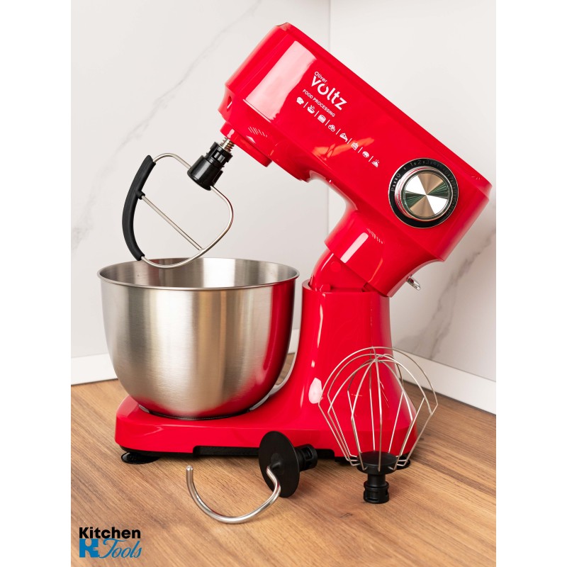 Mixer Planetar 3.5litri, 800W, bol oțel inoxidabil cu capac, 12 viteze + funcție Pulse, 3 accesorii incluse, Oliver Voltz, rosu