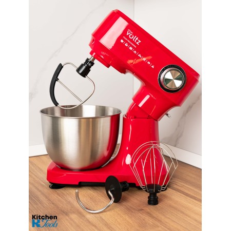 Mixer Planetar 3.5litri, 800W, bol oțel inoxidabil cu capac, 12 viteze + funcție Pulse, 3 accesorii incluse, Oliver Voltz, rosu