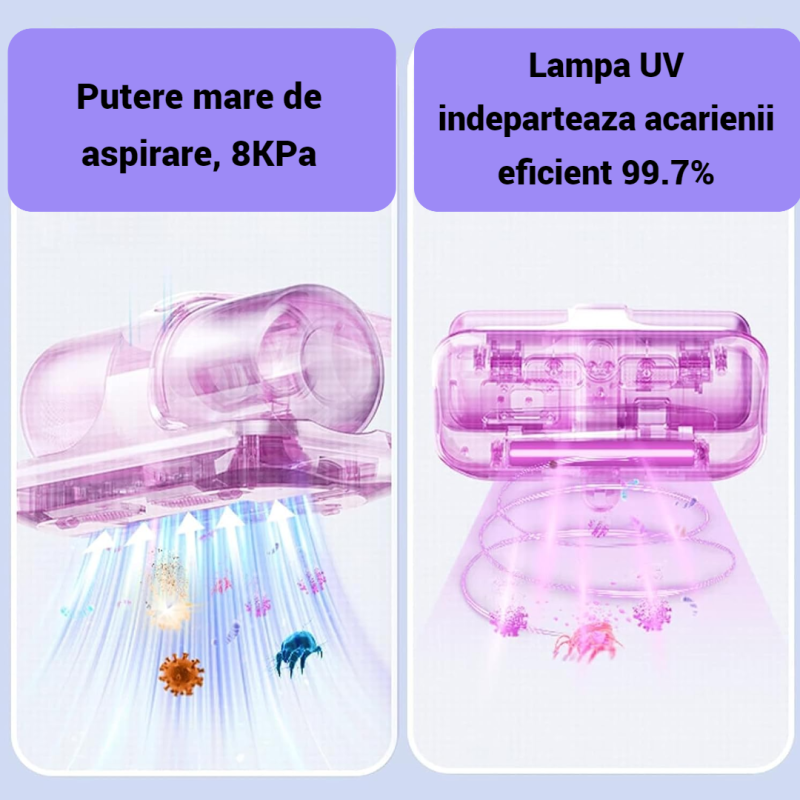 Aspirator pentru acarieni, 300W, lampa UV, 8000RPM, Filtru HEPA, cablu 4metri, rezervor 0.5 litri, Oliver Voltz