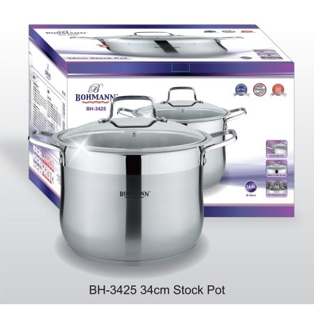 Oala din inox cu capac din sticla, 21L, Dimensiuni Ø32 x 25 cm, Compatibilă cu Inducție, Bohmann